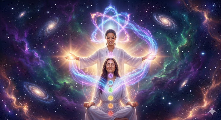 Chakra alignment and cosmic energy visualization