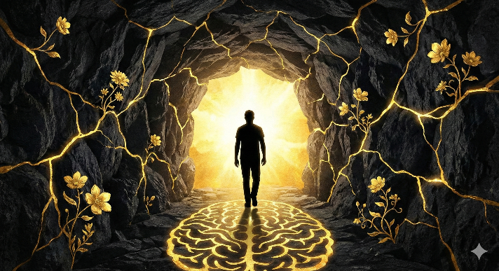 Trauma Recovery - Silhouette walking toward light